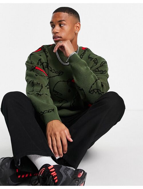 ASOS DESIGN christmas sweater with all over dinosaur jacquard