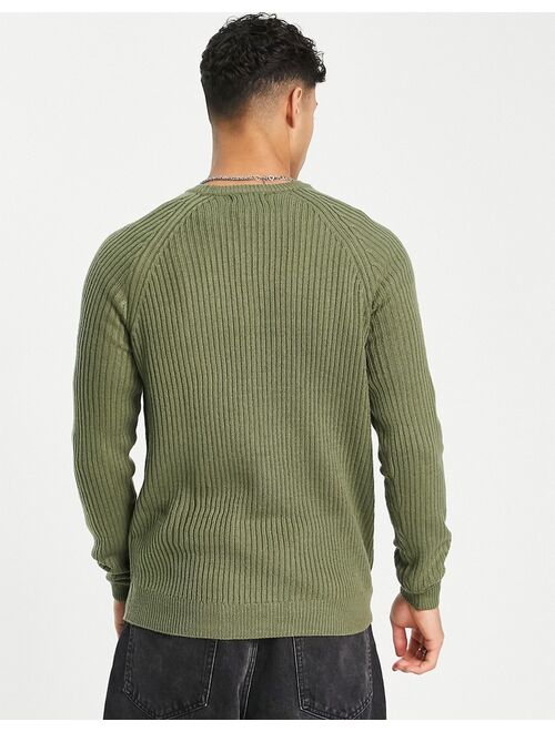 New Look ribbed crew neck sweater in khaki