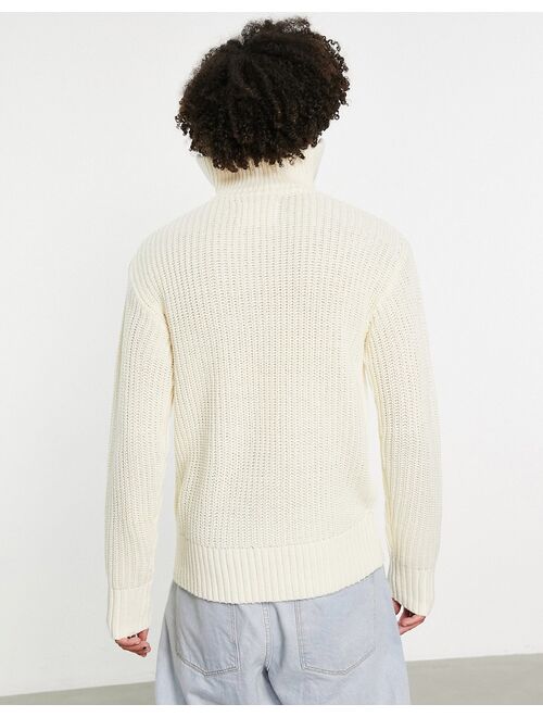 Jack & Jones Originals oversized chunky knit quarter zip sweater in off-white