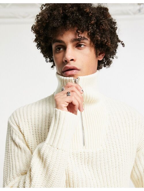 Jack & Jones Originals oversized chunky knit quarter zip sweater in off-white