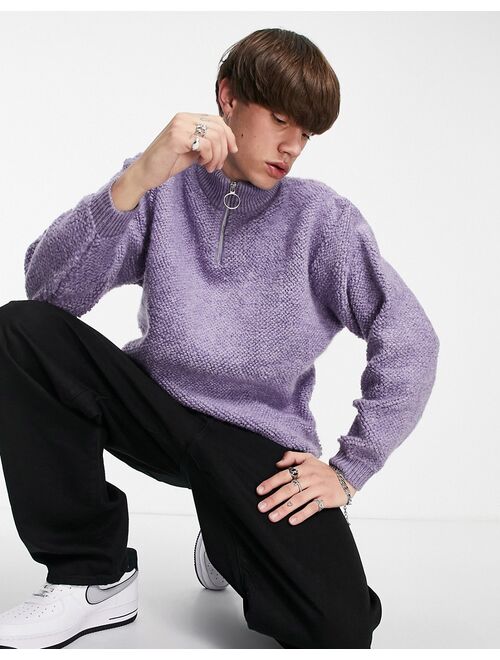 ASOS DESIGN knitted plush half zip sweater in lilac