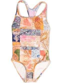 Kids patchwork paisley-print swimsuit