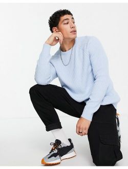 knitted rib crew neck sweater in pale blue