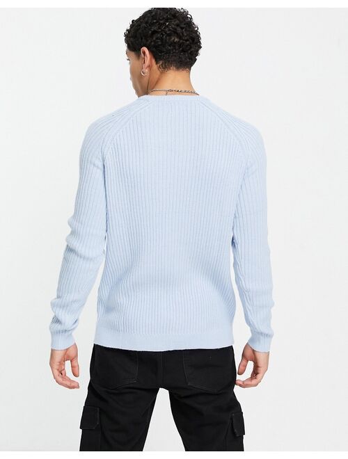 ASOS DESIGN knitted rib crew neck sweater in pale blue