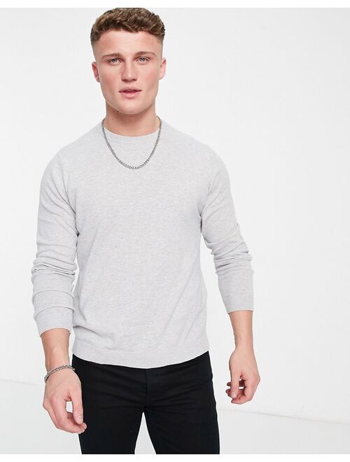 ASOS DESIGN knitted cotton sweater in light gray heather