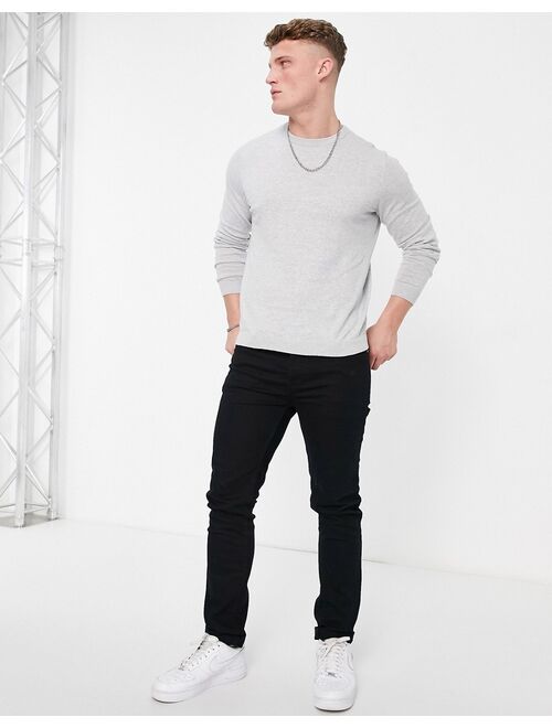 ASOS DESIGN knitted cotton sweater in light gray heather