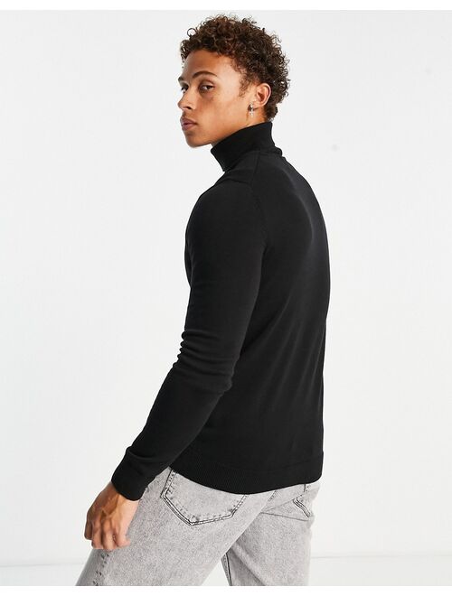 Only & Sons cotton roll neck sweater in black