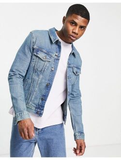 skinny denim jacket in tinted mid wash