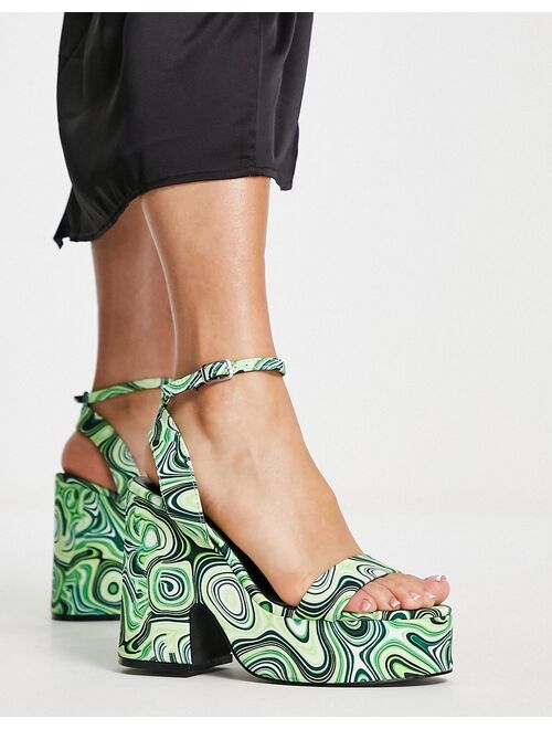 Z_Code_Z platform heeled sandals in green swirl print