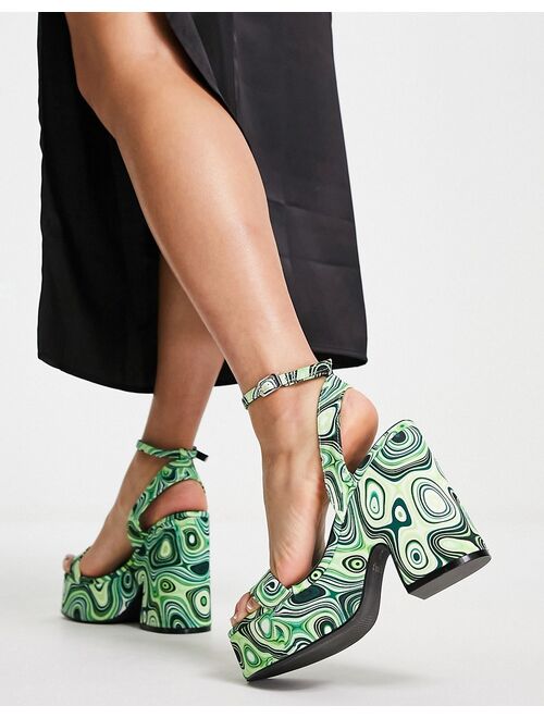 Z_Code_Z platform heeled sandals in green swirl print