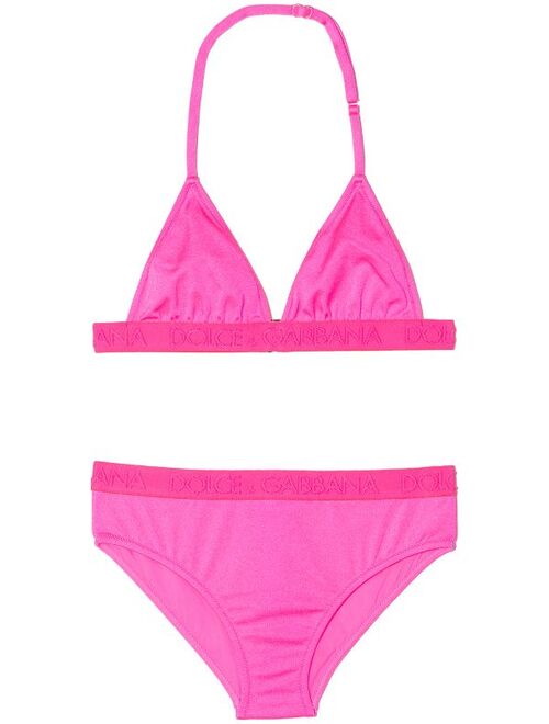 Dolce & Gabbana Kids logo-band triangle-cup bikini