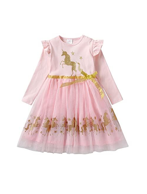 VIKITA Toddler Girls Dresses Polyester Tutu Tulle Dresses Party Birthday Outfit Knee-Length 2-8Y Summer Fall Winter.