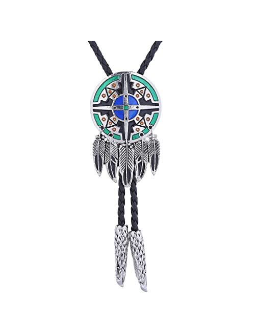 Amadw Bolo Tie Dreamcatcher Indian Feather Western Cowboy Tie Costume Accessories For Men Women