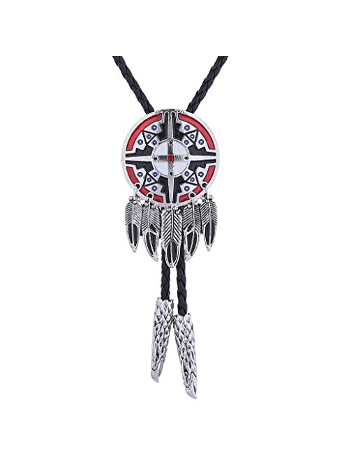 Amadw Bolo Tie Dreamcatcher Indian Feather Western Cowboy Tie Costume Accessories For Men Women