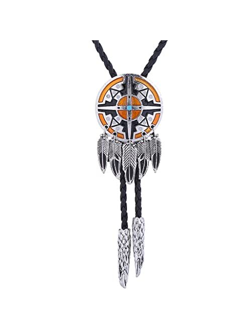 Amadw Bolo Tie Dreamcatcher Indian Feather Western Cowboy Tie Costume Accessories For Men Women