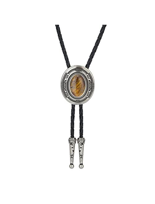 Btilasif Bolo Tie, Native American Western Cowboy Handmade Tiger Eye Stone Bolo Ties for Men Women Costume Accessories