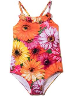 Kids floral print crisscross straps swimsuit