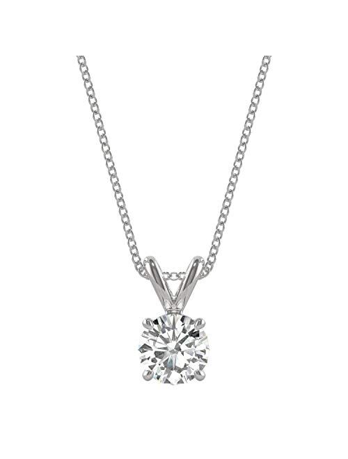 14K White Gold Moissanite by Charles & Colvard Round Solitaire Pendant, 0.50ct DEW