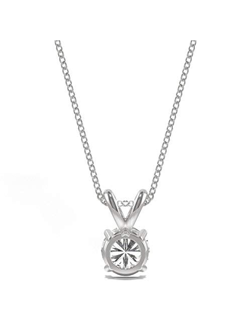 14K White Gold Moissanite by Charles & Colvard Round Solitaire Pendant, 0.50ct DEW