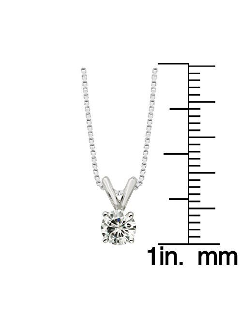 14K White Gold Moissanite by Charles & Colvard Round Solitaire Pendant, 0.50ct DEW