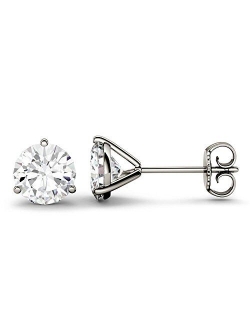 Charles & Colvard Created Moissanite Round Cut Stud Earrings for Women | Lab Grown | Solid 14K White Gold with Rhodium