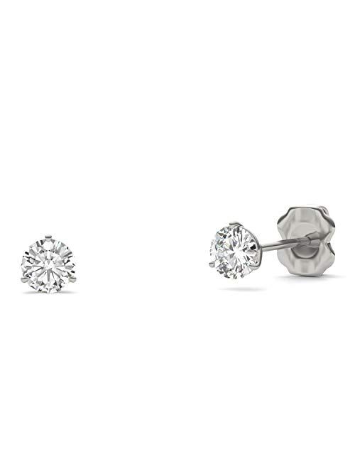 Charles & Colvard Created Moissanite Round Cut Stud Earrings for Women | Lab Grown | Solid 14K White Gold with Rhodium