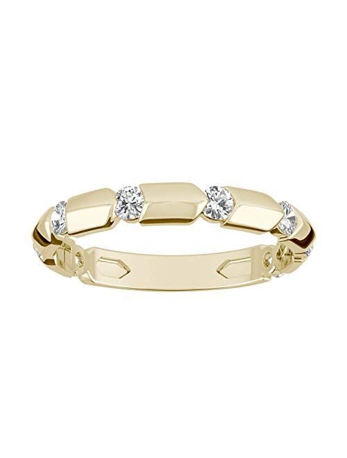 14K Yellow Gold Moissanite by Charles & Colvard 2.5mm Round Fashion Ring, 0.48cttw DEW by Charles & Colvard