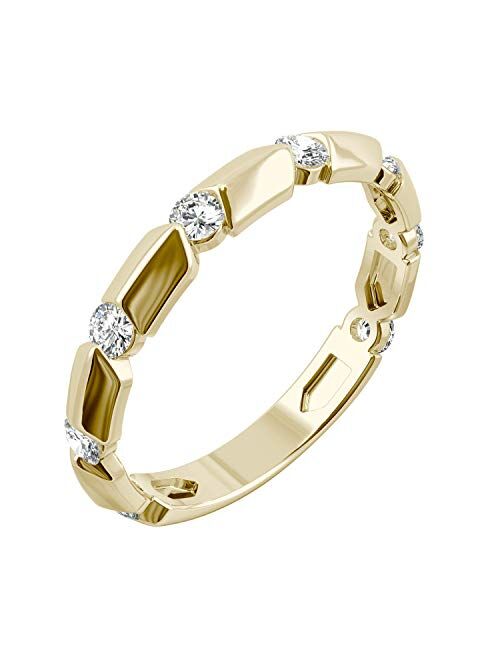 14K Yellow Gold Moissanite by Charles & Colvard 2.5mm Round Fashion Ring, 0.48cttw DEW by Charles & Colvard