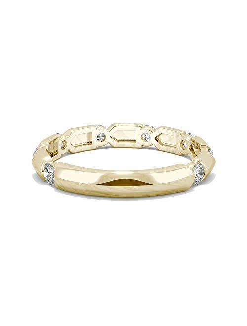 14K Yellow Gold Moissanite by Charles & Colvard 2.5mm Round Fashion Ring, 0.48cttw DEW by Charles & Colvard