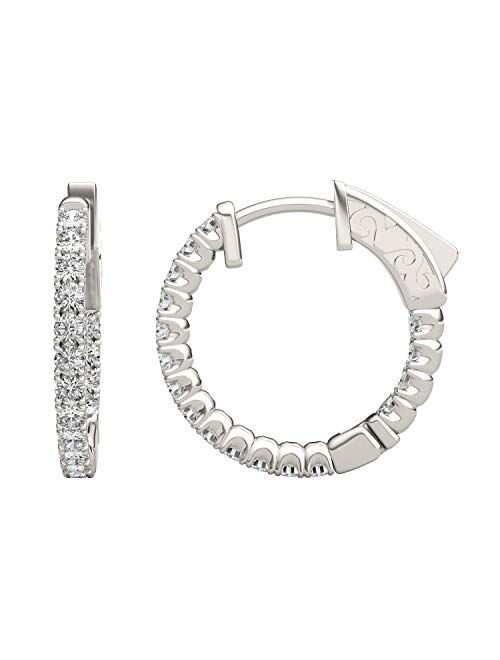 14K White Gold Forever One 1.7mm Round Moissanite Hoop Earrings, 0.68cttw DEW by Charles & Colvard