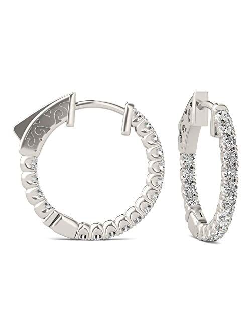 14K White Gold Forever One 1.7mm Round Moissanite Hoop Earrings, 0.68cttw DEW by Charles & Colvard