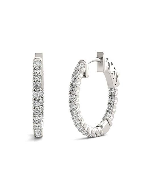 14K White Gold Forever One 1.7mm Round Moissanite Hoop Earrings, 0.68cttw DEW by Charles & Colvard