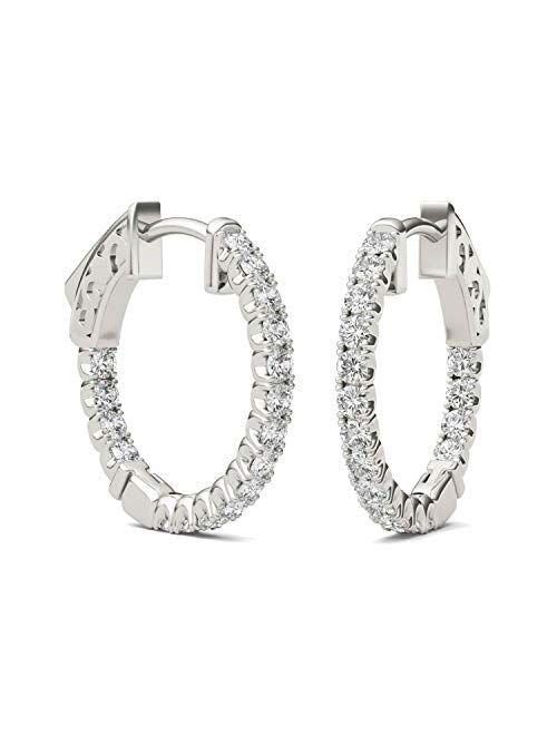 14K White Gold Forever One 1.7mm Round Moissanite Hoop Earrings, 0.68cttw DEW by Charles & Colvard