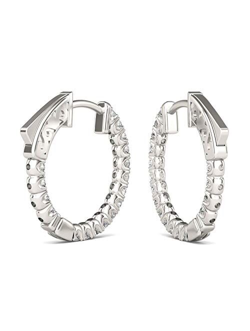 14K White Gold Forever One 1.7mm Round Moissanite Hoop Earrings, 0.68cttw DEW by Charles & Colvard