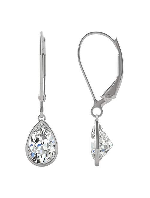 14K White Gold Moissanite by Charles & Colvard 8x5mm Pear Bezel Drop Earrings, 1.88cttw DEW