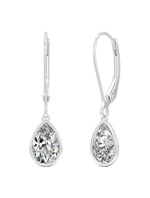 14K White Gold Moissanite by Charles & Colvard 8x5mm Pear Bezel Drop Earrings, 1.88cttw DEW