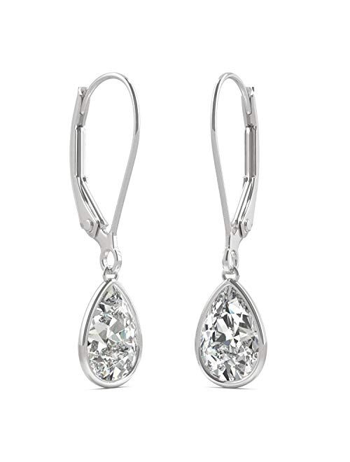 14K White Gold Moissanite by Charles & Colvard 8x5mm Pear Bezel Drop Earrings, 1.88cttw DEW