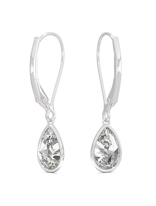 14K White Gold Moissanite by Charles & Colvard 8x5mm Pear Bezel Drop Earrings, 1.88cttw DEW