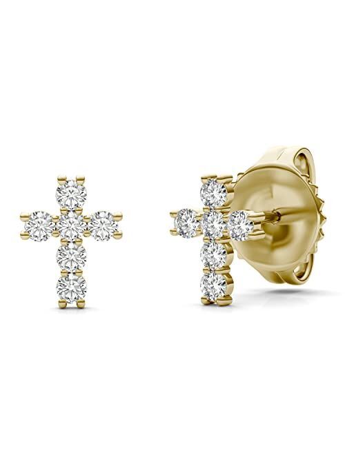 14K Yellow Gold Moissanite Cross Stud Earrings, 0.36cttw DEW by Charles & Colvard