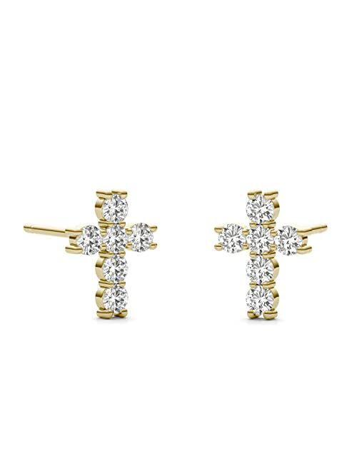 14K Yellow Gold Moissanite Cross Stud Earrings, 0.36cttw DEW by Charles & Colvard