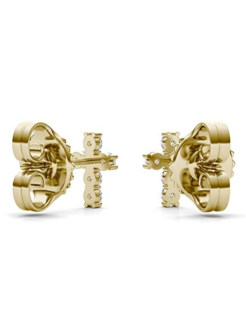 14K Yellow Gold Moissanite Cross Stud Earrings, 0.36cttw DEW by Charles & Colvard