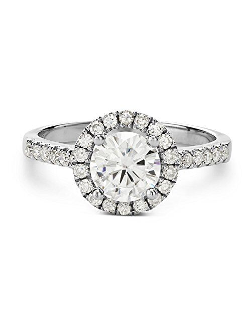 Charles & Colvard Created Moissanite 6.5mm Round Cut Engagement Ring for Women | 1.3 cttw DEW | Lab Grown | Solid 14K Gold