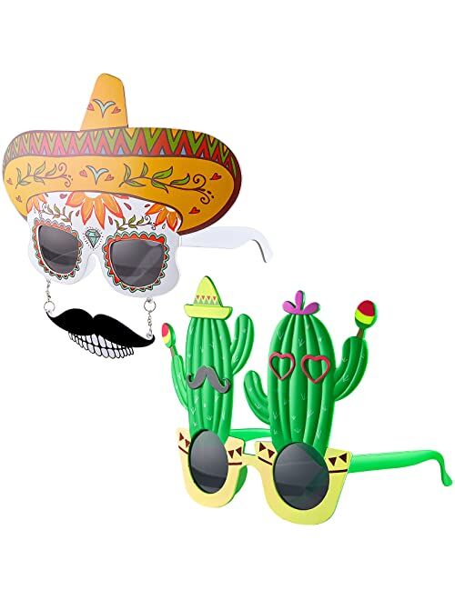 Flutesan 2 Pairs Fiesta Party Supplies Glasses Mexican Themed Costume Sunglasses Sombrero Cinco De Mayo Day of the Dead Decorations Cactus Funny Sunglasses Photo Booth Pr