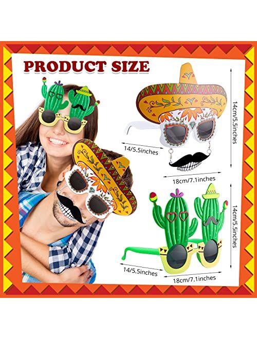 Flutesan 2 Pairs Fiesta Party Supplies Glasses Mexican Themed Costume Sunglasses Sombrero Cinco De Mayo Day of the Dead Decorations Cactus Funny Sunglasses Photo Booth Pr