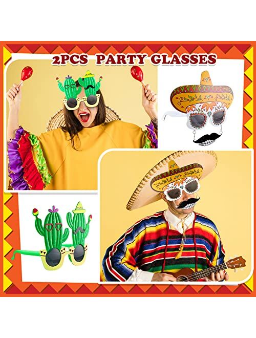 Flutesan 2 Pairs Fiesta Party Supplies Glasses Mexican Themed Costume Sunglasses Sombrero Cinco De Mayo Day of the Dead Decorations Cactus Funny Sunglasses Photo Booth Pr