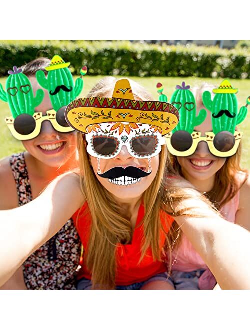 Flutesan 2 Pairs Fiesta Party Supplies Glasses Mexican Themed Costume Sunglasses Sombrero Cinco De Mayo Day of the Dead Decorations Cactus Funny Sunglasses Photo Booth Pr