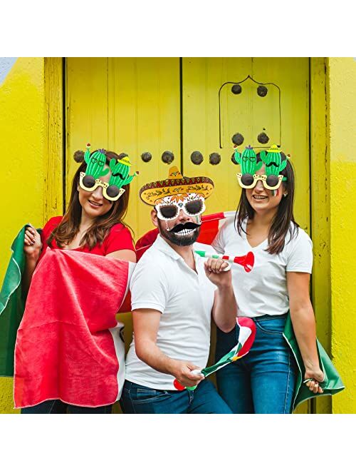 Flutesan 2 Pairs Fiesta Party Supplies Glasses Mexican Themed Costume Sunglasses Sombrero Cinco De Mayo Day of the Dead Decorations Cactus Funny Sunglasses Photo Booth Pr