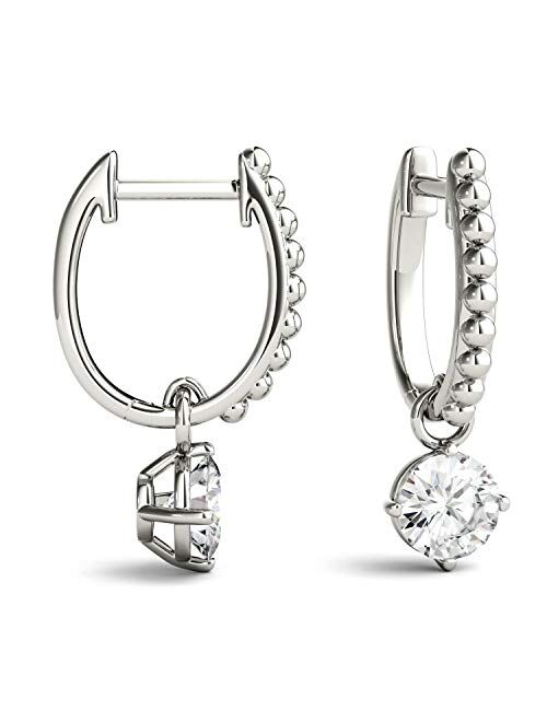 14K White Gold Moissanite by Charles & Colvard 5mm Round Hoop Earrings, 1.00cttw DEW