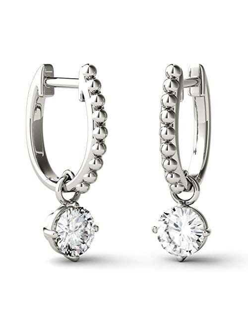 14K White Gold Moissanite by Charles & Colvard 5mm Round Hoop Earrings, 1.00cttw DEW