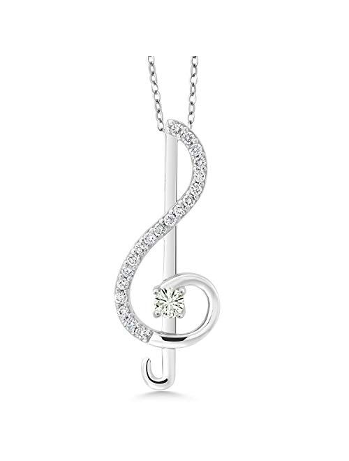 Gem Stone King Keren Hanan Inspired by Music 925 Silver Treble Clef Pendant 3mm Forever Classic Round 0.29cttw Created Moissanite by Charles & Colvard Set with Zirconia